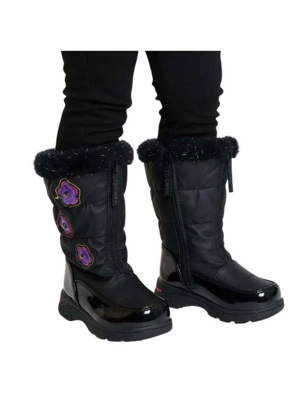 Totes Toddler Girls Floral Design Waterproof Snow Winter Boots Black Size 6M